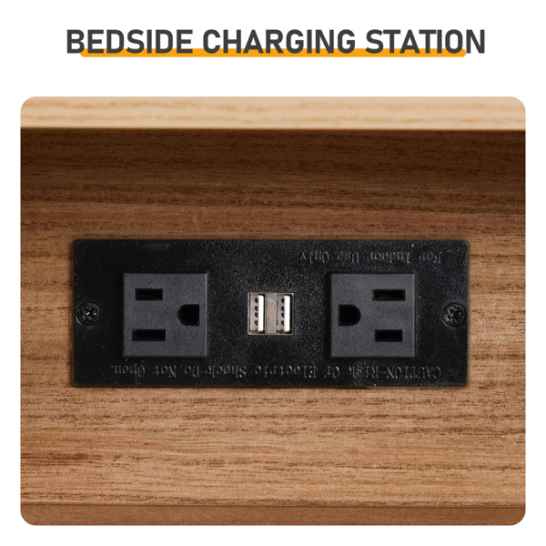 橡木色 P2密度板+贴实木皮框架 56*45*65cm 一抽带下隔层 床头柜 中世纪现代 1pcs-19