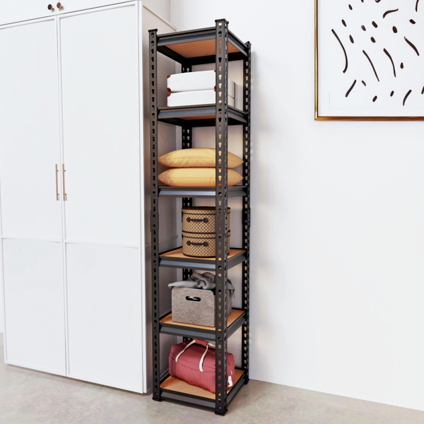 6层 可自由调节层间距 葫芦形孔位 带手套橡胶锤 展示架 铁 40*40*184cm 黑色铁件原木色中纤层板-12