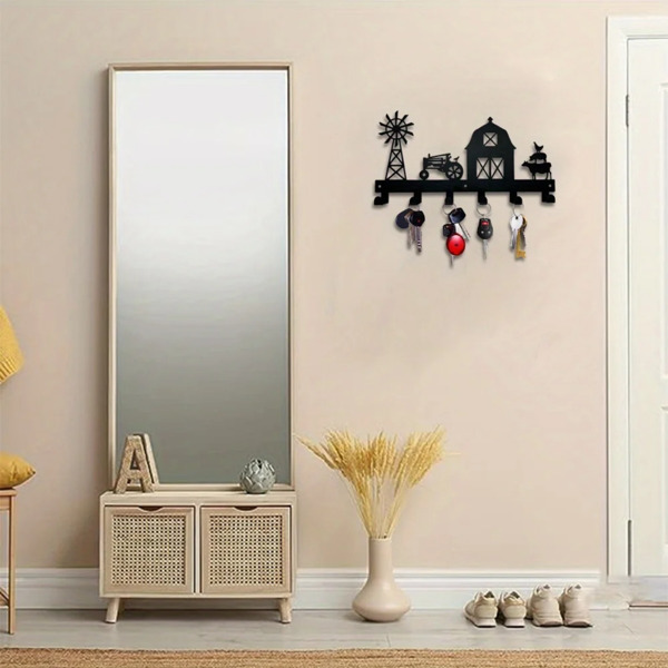 1PC，坚固的金属挂壁式储物架，带挂钩，非常适合挂外套，钥匙，毛巾等。一个多功能和实用的支架。实用钩子。（TikTok、temu下自提）-14