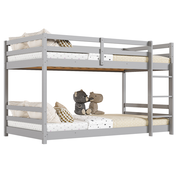 头尾横撑护栏 灰色 油漆面 松木 Twin 儿童木床 直梯 可拆分成单层床 双层床-7