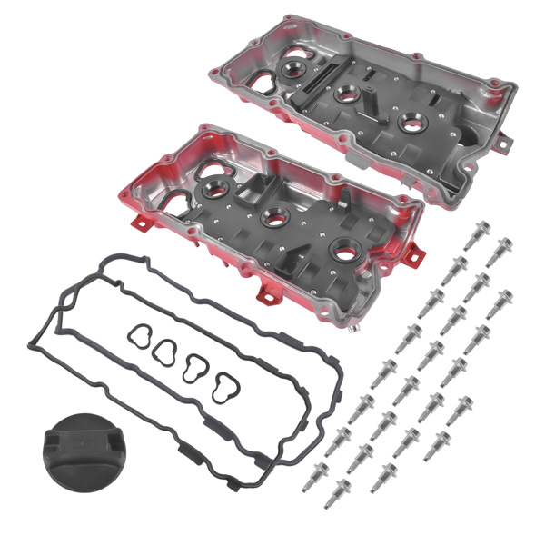 气门室盖 2Pcs Aluminum Valve Covers Red with Gasket Cap Fit for Infiniti EX35 FX35 G35 M35 M35h 3.5L V6 13264JK20A-4