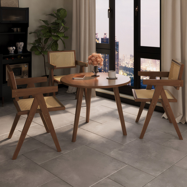 现代中世纪餐椅 2 件套，藤条装饰椅，舒适扶手椅，带扶手的户外木椅，适用于卧室、客厅、阅读室、餐厅、厨房，棕色-5