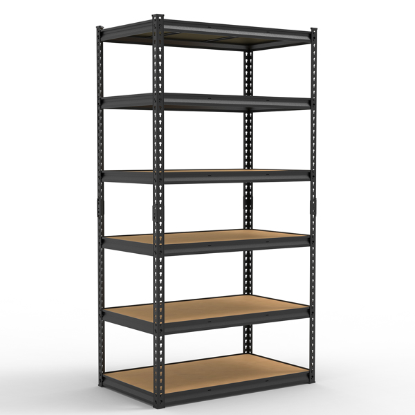 6层 可自由调节层间距 葫芦形孔位 带手套橡胶锤 展示架 铁 122*60*206cm 黑色铁件原木色中纤层板-6