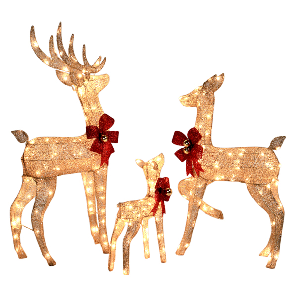 3pcs 4FT  香槟金色 家庭麋鹿 210LED暖白灯 闪粉网纹布 圣诞灯饰麋鹿 30V 3.6W-2