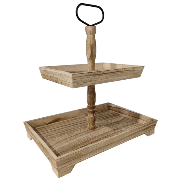 复古木质多层点心架水果盘干果蛋糕多层家用托盘甜品台展示架 Y506-2 长方形 果盘 轻烤色(一层长40.5*28 二层长29*22 高45CM)-2