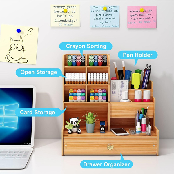 办公文件收纳盒大容量北欧创意时尚带分格桌面笔筒收纳架子 b17樱桃木-3