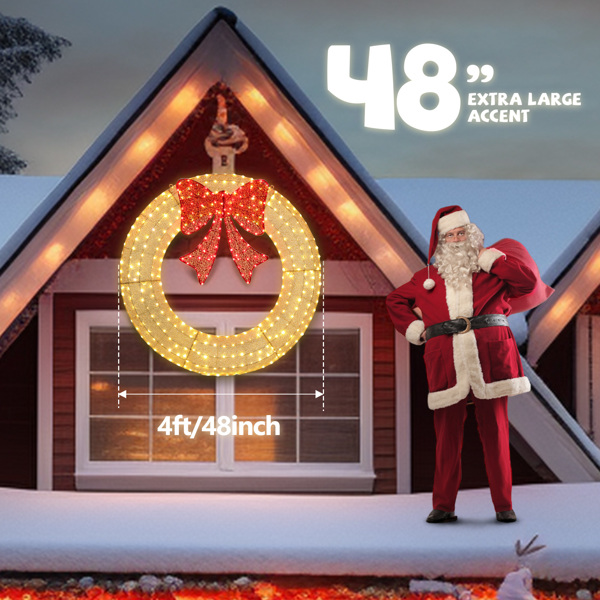 48in 金色 315LED皮线灯 暧白带遥控带定时 圣诞灯饰花环 30V 30V,6W 美规-5