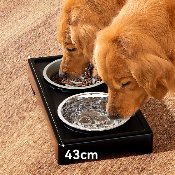 可调节高架狗碗狗狗慢食碗金毛拉布拉多大狗不锈钢狗盆 雷奥黑 雷奥黑慢食款-4