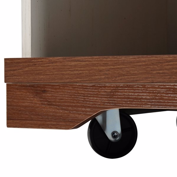 K&K 55.5 英寸农舍厨房岛，带折叠板，厨房储物岛，带谷仓门，电源插座，带香料架的带轮厨房推车，适用于家庭、厨房、餐厅，白色-5