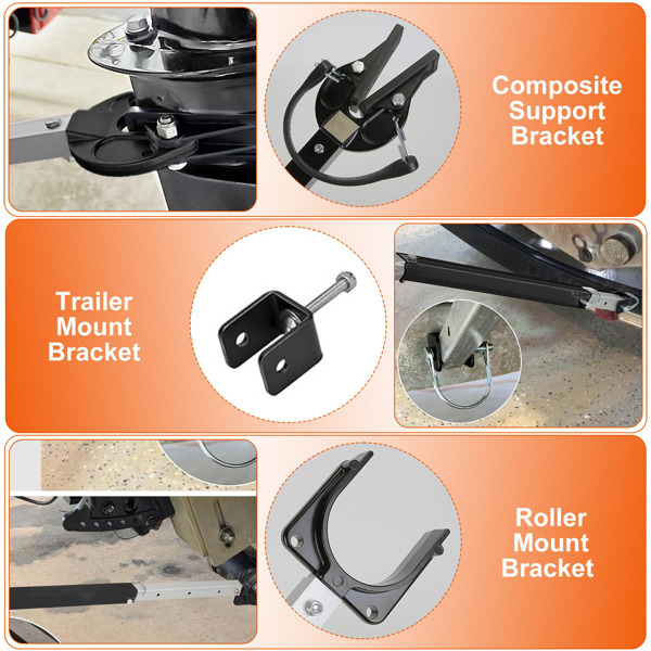 （物流随机发，自提可发加拿大）-船横梁保护器，28-40in可调节舷外电机支架-重型钢，减震橡胶带，2种安装选项（拖车和滚筒），适用于大多数100马力以下的发动机，保护横梁和电机-2
