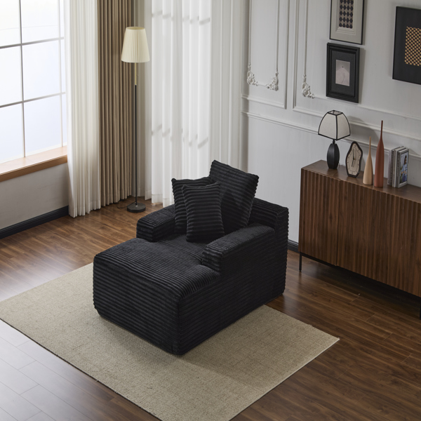 超大躺椅舒适云沙发，现代毛绒灯芯绒软垫沙发床，带 3 个抱枕和宽扶手，适用于客厅，无需组装，黑色-9