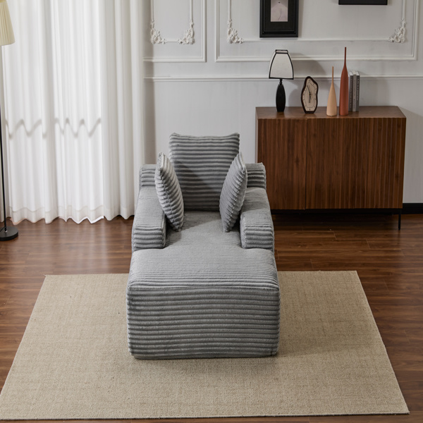 超大躺椅舒适云沙发，现代毛绒灯芯绒软垫沙发床，带 3 个抱枕和宽扶手，适用于客厅，无需组装，灰色-13