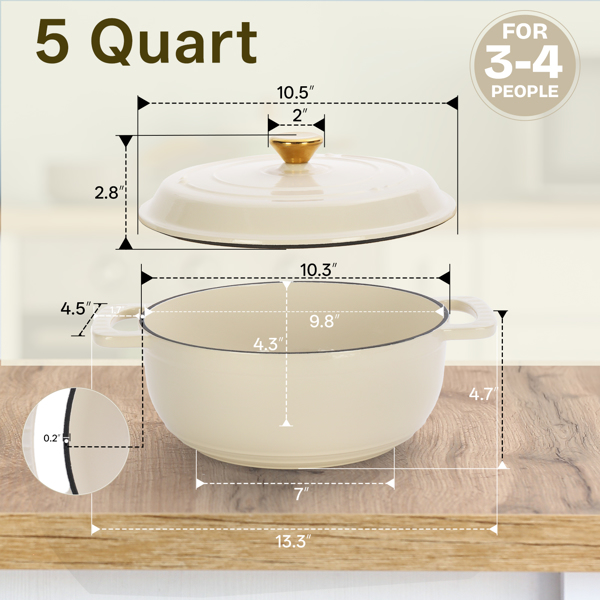 铸铁 5QT 烹饪锅具 陶瓷白 含两个硅胶手套 珐琅锅-6