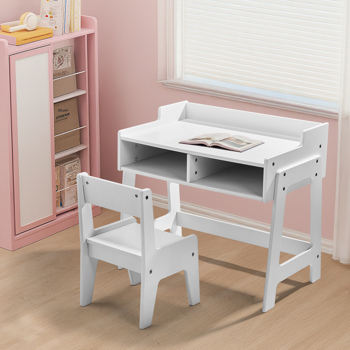一桌一椅 学习桌 60.5*41.5*50cm 白色 MDF 儿童桌椅 储物格*2