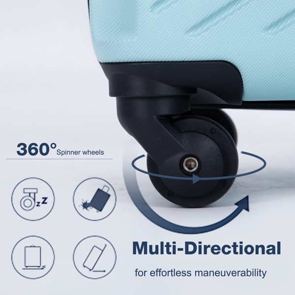 3 件套行李箱套装 ABS 轻型行李箱，带两个挂钩、万向轮、TSA 锁，（20/24/28）绿色-3