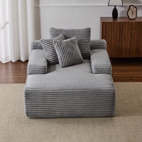 超大躺椅舒适云沙发，现代毛绒灯芯绒软垫沙发床，带 3 个抱枕和宽扶手，适用于客厅，无需组装，灰色-9