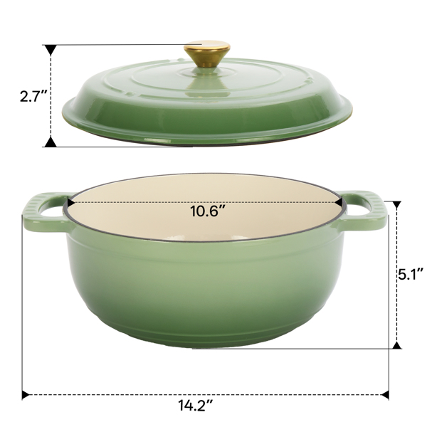 铸铁 6QT 烹饪锅具 渐变绿 含两个硅胶手套 珐琅锅-12