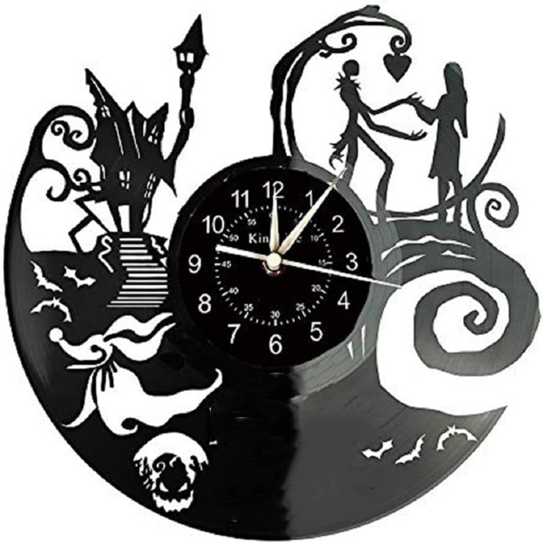 黑胶时钟圣诞夜惊魂唱片挂钟 创意复古怀旧家居室内装饰 不带夜灯版 B-1