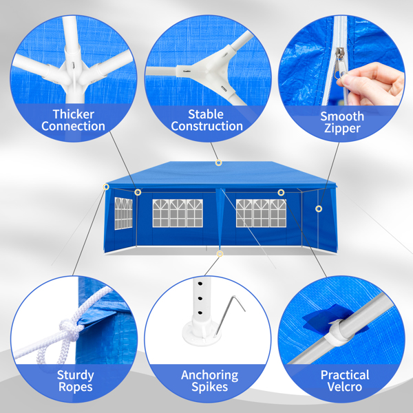 10X20ft 蓝色 6围 仿折叠棚 2门4窗  PE布 喷塑铁管-9