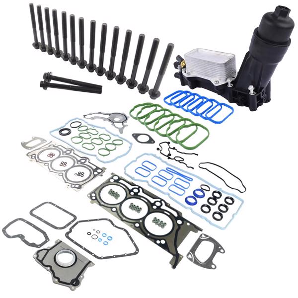 发动机大修包 Full Gasket Set+Oil Filter Housing Adapter w/Cooler Replacement for Jeep Chrysler Dodge Ram 1500 3.6L V6 Pentastar 2014-2017 HS26541PT 68105583AG-6