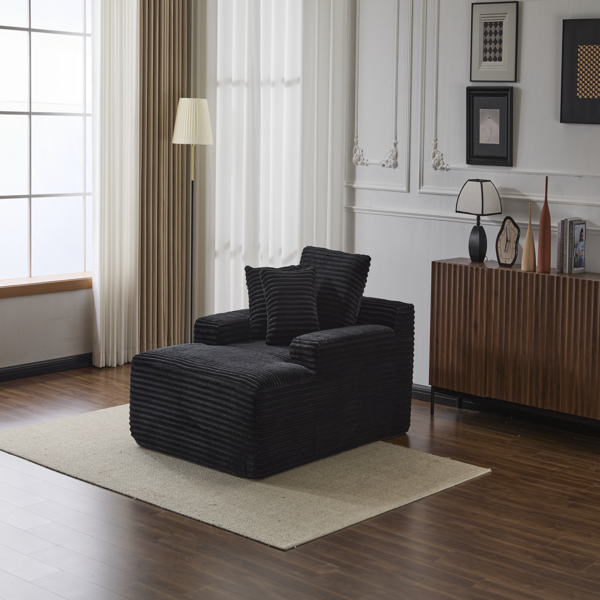 超大躺椅舒适云沙发，现代毛绒灯芯绒软垫沙发床，带 3 个抱枕和宽扶手，适用于客厅，无需组装，黑色-22