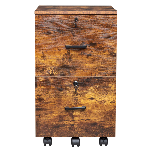 黑撞棕色 密度板 贴三胺 二抽 木制文件柜 适用于Letter带标签文件-3