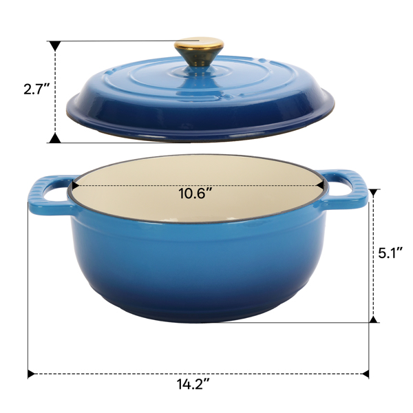 铸铁 6QT 烹饪锅具 渐变蓝 含两个硅胶手套 珐琅锅-12