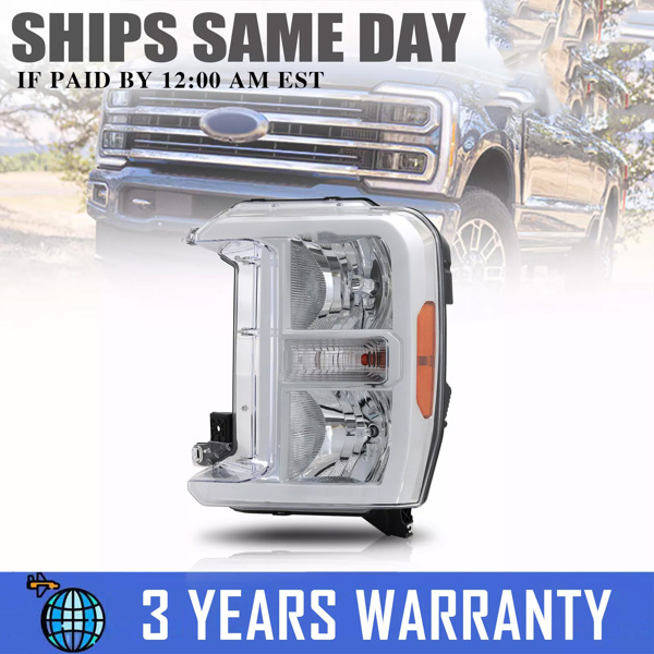 镀铬，适用于 2023-2024 款福特 F250 F350 SuperDuty 卤素大灯总成（左）-4