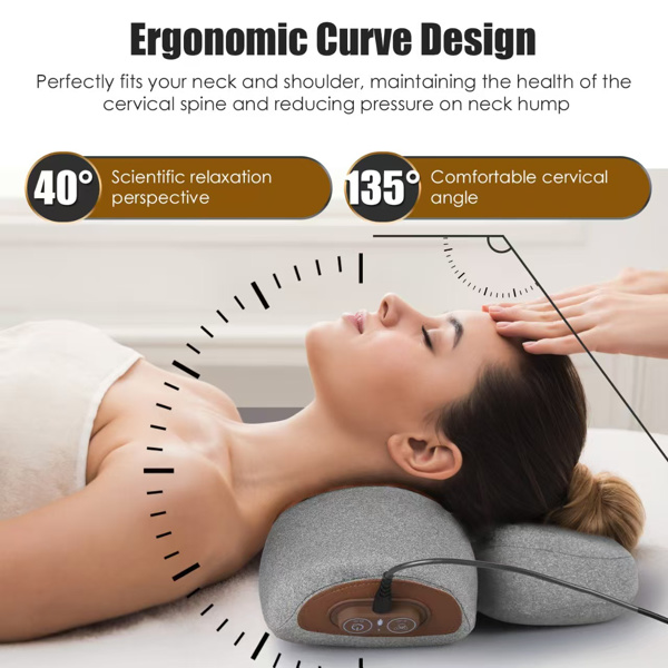 （物流随机发，自提可发加拿大）-3 合 1 颈部按摩枕，带振动、气囊和加热功能 - 缓解颈部疼痛的人体工学颈椎支撑枕，记忆海绵和亲肤套，便携式，适合办公室、旅行和家庭使用--亮灰色-7