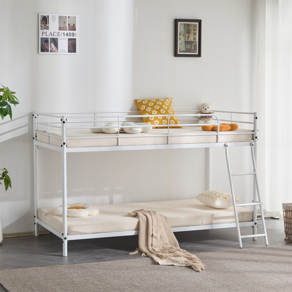 白色 Twin 圆管双层矮床 护栏斜梯 铁床 美国-9