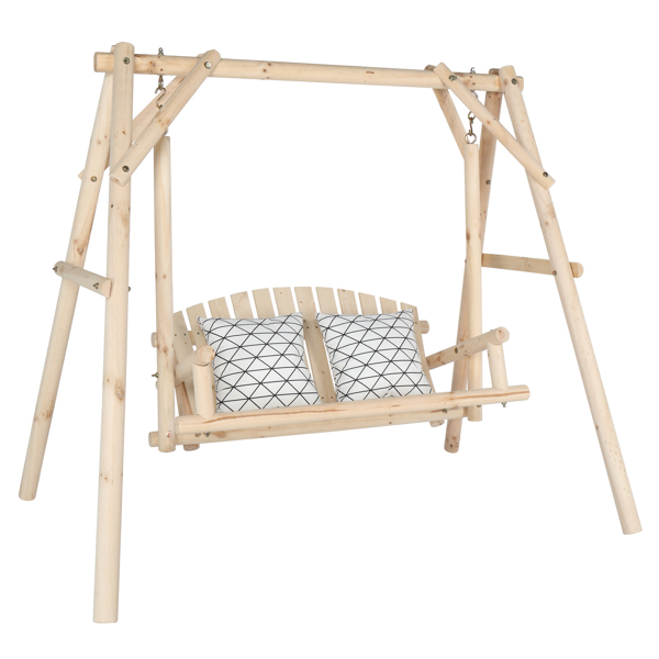 6.5ft 实木 秋千架 原木色 秋千套装 600lbs 仿古风格-23