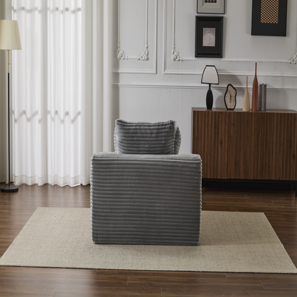 超大躺椅舒适云沙发，现代毛绒灯芯绒软垫沙发床，带 3 个抱枕和宽扶手，适用于客厅，无需组装，灰色-27