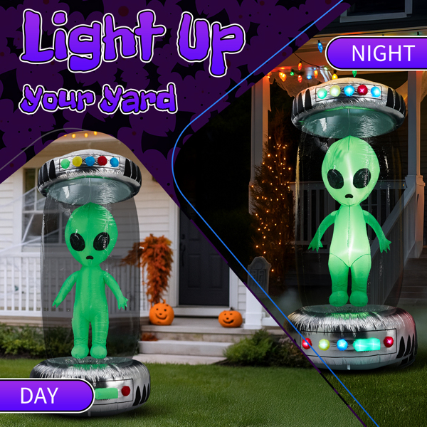 8.2ft  UFO外星人 2颗白LED灯加11颗RGB灯 万圣充气装饰 12V-8