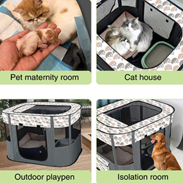 长方形折叠小狗狗猫笼子围栏狗猫窝宠物用品帐篷幼犬幼猫 灰色印花 80*60*55-5