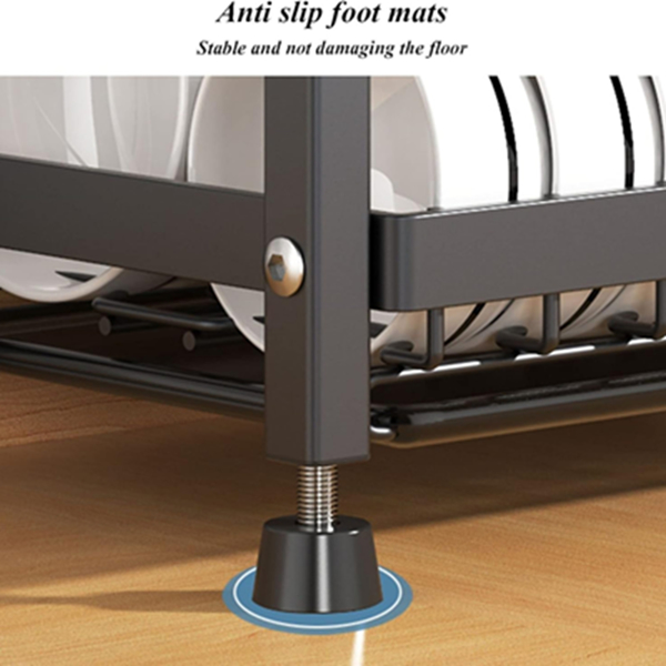 厨房收纳碗碟架立式储物碗碟筷子筒餐具碗盘置物架家用台面沥水架 R型碗碟架*三层全套（小号）配四钩筷子笼*黑色-4