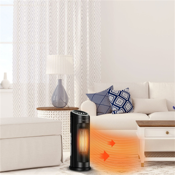 1500W安静空间加热器-PTC陶瓷加热，3种模式（高/低/ECO），12小时定时器和远程控制，黑色-10