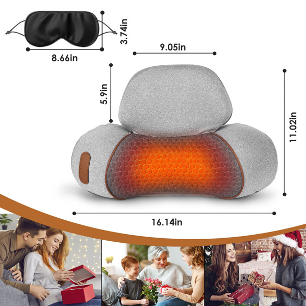 （物流随机发，自提可发加拿大）-3 合 1 颈部按摩枕，带振动、气囊和加热功能 - 缓解颈部疼痛的人体工学颈椎支撑枕，记忆海绵和亲肤套，便携式，适合办公室、旅行和家庭使用--亮灰色-8
