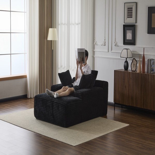 超大躺椅舒适云沙发，现代毛绒灯芯绒软垫沙发床，带 3 个抱枕和宽扶手，适用于客厅，无需组装，黑色-21