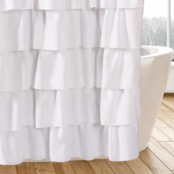 荷叶边格纹浴帘带椰子纽扣-4