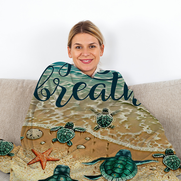 自产法莱绒毛毯 DOFT1064小龟赴海 150X200cm（temu仅可自提）-8