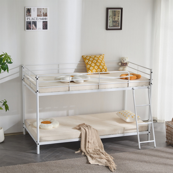 白色 Twin 圆管双层矮床 护栏斜梯 铁床 美国-10