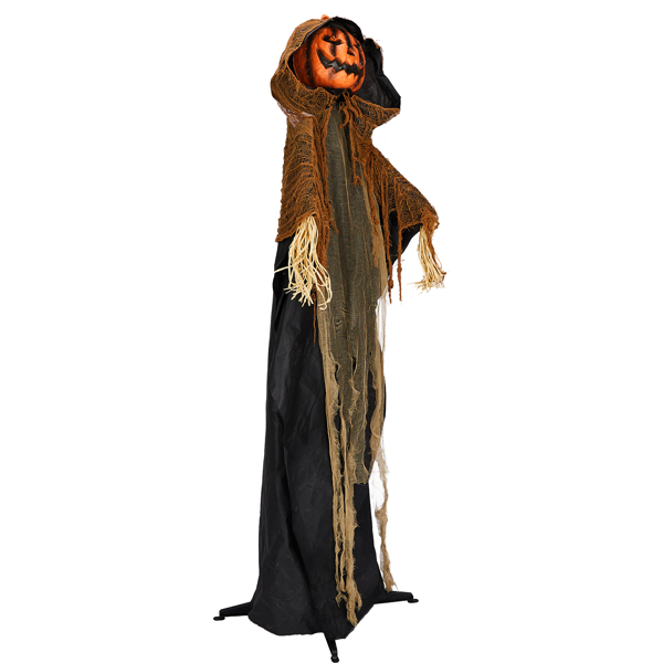 5.8ft  带帽南瓜人 眼睛红灯  头手动 鬼叫声 声控  电池款不含电池 万圣站立装饰-4