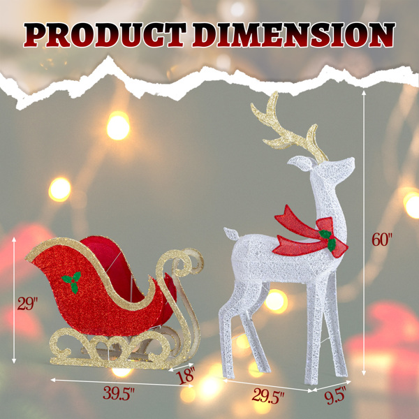 5FT  白加红  鹿拉车  448L皮线灯 白灯加暖白灯   蒙布 圣诞灯饰麋鹿 12V 8.4W-9