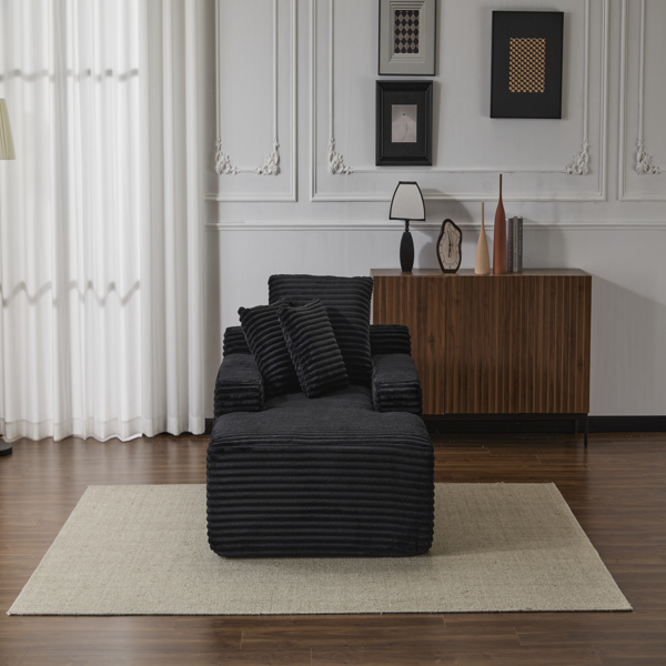 超大躺椅舒适云沙发，现代毛绒灯芯绒软垫沙发床，带 3 个抱枕和宽扶手，适用于客厅，无需组装，黑色-6