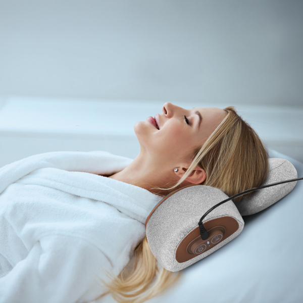 （物流随机发，自提可发加拿大）-3 合 1 颈部按摩枕，带振动、气囊和加热功能 - 缓解颈部疼痛的人体工学颈椎支撑枕，记忆海绵和亲肤套，便携式，适合办公室、旅行和家庭使用--亮灰色-4