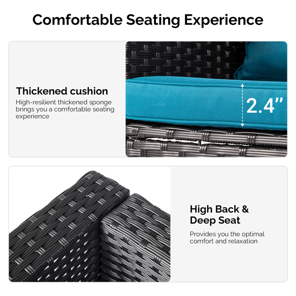 2pcs 无扶手沙发+2pcs 脚凳+1pcs 双人沙发+1pcs 茶几 可收纳 黑色藤条 孔雀绿垫子 编藤多件套-4