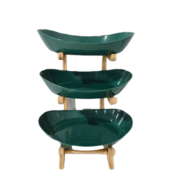 多层水果盘前台摆放茶点零食盘客厅茶几家用糖果盘点心水果盘 墨绿色-三层-2