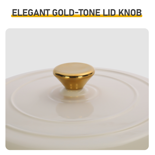 铸铁 6QT 烹饪锅具 陶瓷白 含两个硅胶手套 珐琅锅-7