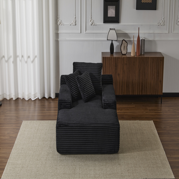 超大躺椅舒适云沙发，现代毛绒灯芯绒软垫沙发床，带 3 个抱枕和宽扶手，适用于客厅，无需组装，黑色-26