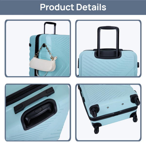 3 件套行李箱套装 ABS 轻型行李箱，带两个挂钩、万向轮、TSA 锁，（20/24/28）绿色-13